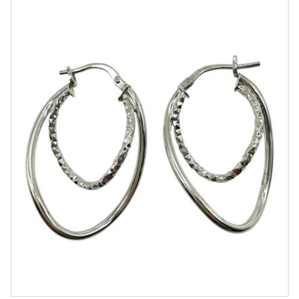Vintage Jacmel Mauritius Sterling Silver Pierced Earrings Dbl Hoop JCM Stamped